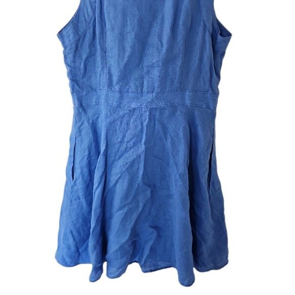 Anthropologie HD in Paris Blue 100% Linen Collared Sleeveless Side Pleated Flare - Picture 10 of 15